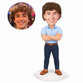 custom bobblehead figure man in a short sleeve shirt with arms crossed
