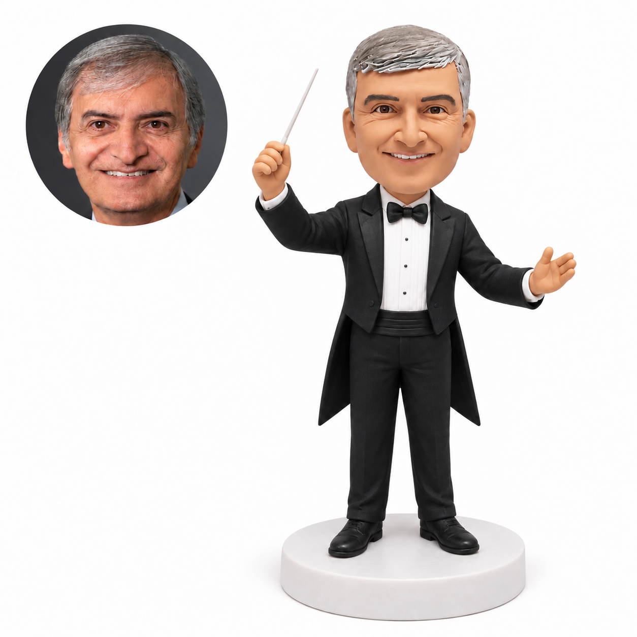 custom bobblehead figure male music conductor in a tailcoat with a raised baton