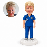 custom bobblehead figure female operating room doctor in scrubs with a stethoscope