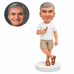 custom bobblehead figure man holding a cigar with crossed legs
