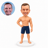 custom bobblehead figure male swimmer with one hand on his hip