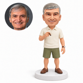 custom bobblehead figure man in a polo shirt holding a cigar