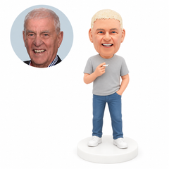 custom bobblehead figure man in a T-shirt holding a cigarette at chest level
