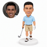 custom bobblehead figure male golfer in shorts walking with a golf club