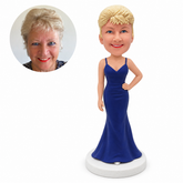 custom bobblehead figure woman in a spaghetti-strap mermaid evening gown