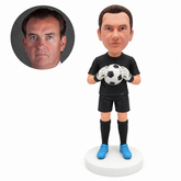 custom bobblehead figure soccer goalkeeper holding a football with both gloved hands