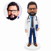 custom bobblehead figure male doctor in a white coat holding a document folder