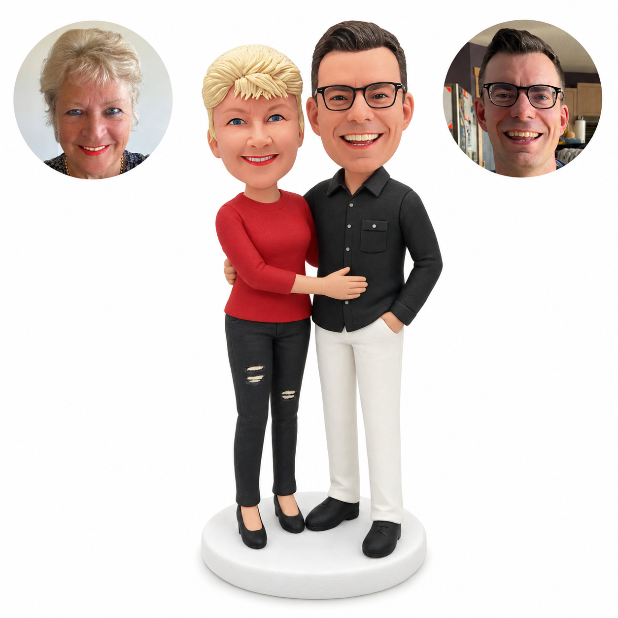 custom bobblehead figures casual couple with a woman hugging a man's waist