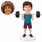 custom bobblehead figure male weightlifter standing with a barbell held at his upper chest