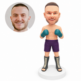 custom bobblehead figure male boxer in shorts and tall open-toe boots with both gloves in front