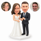 custom bobblehead figures standing wedding couple exchanging rings