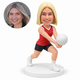 custom bobblehead figure female volleyball player in a forward forearm-pass stance