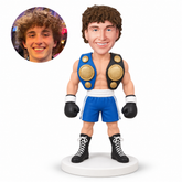 custom bobblehead figure male boxer wearing two shoulder championship belts with arms down