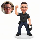custom bobblehead figure male baseball umpire raising a fist while holding a face mask