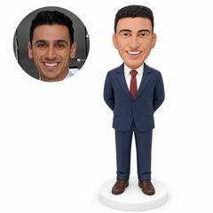 custom bobblehead figure business man in a suit standing with both hands behind his back MGA-AC1263