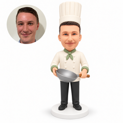custom bobblehead figure male chef holding a tilted wok with both hands MGA-AC1280