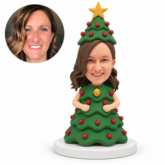 MGA-AC1292 custom bobblehead figure woman in a Christmas tree costume with a star topped hat