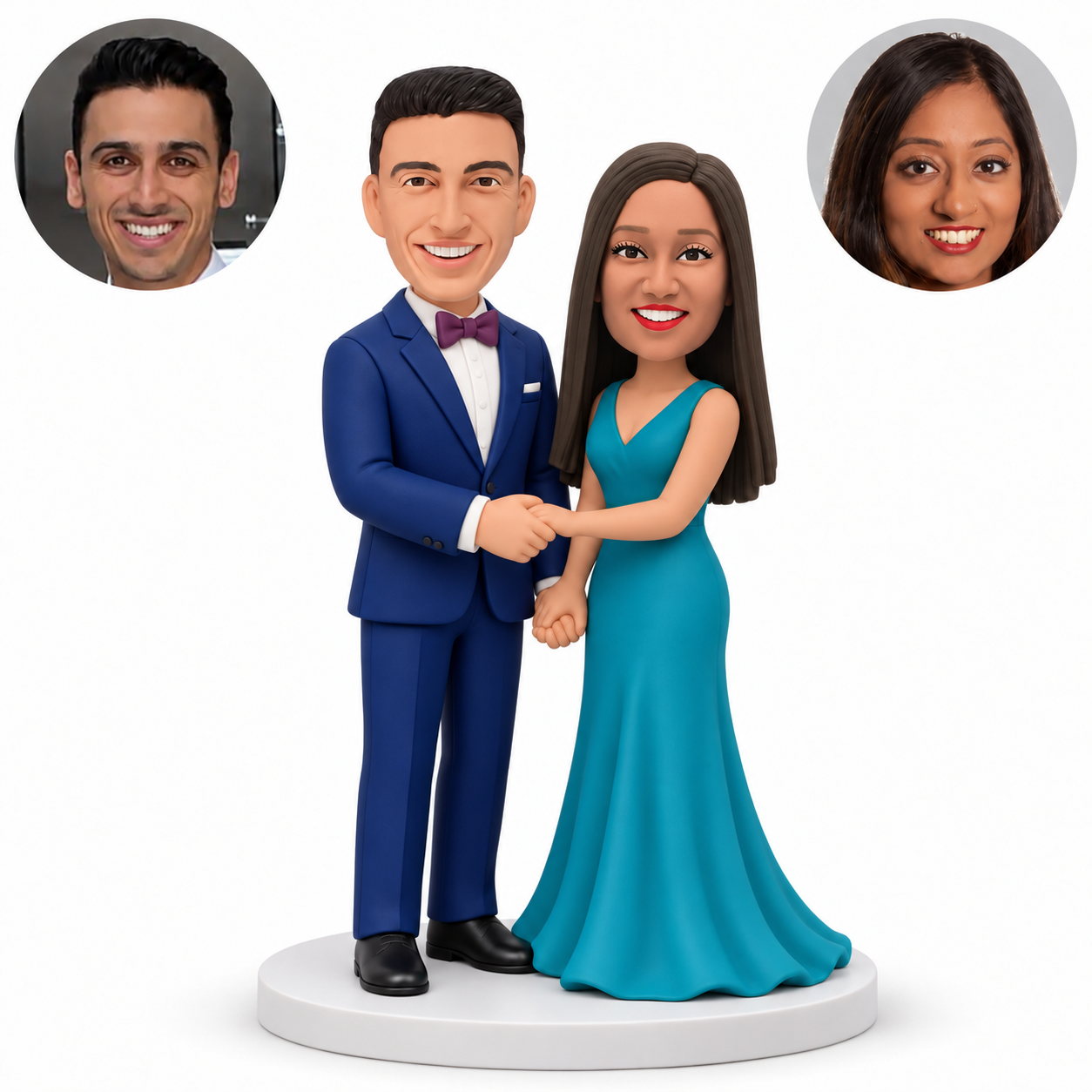 Formal couple bobbleheads holding both hands in two separate clasps - MGA-AC1416