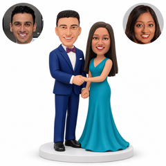 Formal couple bobbleheads holding both hands in two separate clasps - MGA-AC1416
