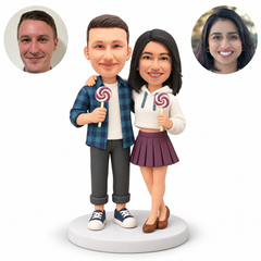 Custom Couple Holding Spiral Lollipops with Shoulder Embrace Bobbleheads - MGA-AC1433