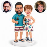 Custom Couple Holding Bottles in Beach Outfits Bobbleheads - MGA-AC1436