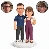 Two custom polymer clay bobblehead figures with matching photo portraits MGA-AC1449