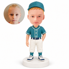 custom bobblehead figure boy baseball player with one hand in his pocket and his other arm lowered