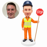 custom bobblehead figure traffic controller holding a stop sign