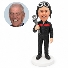 custom bobblehead figure plumber holding a large pipe wrench