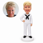 custom bobblehead figure female sailor in a white uniform with a black neckerchief