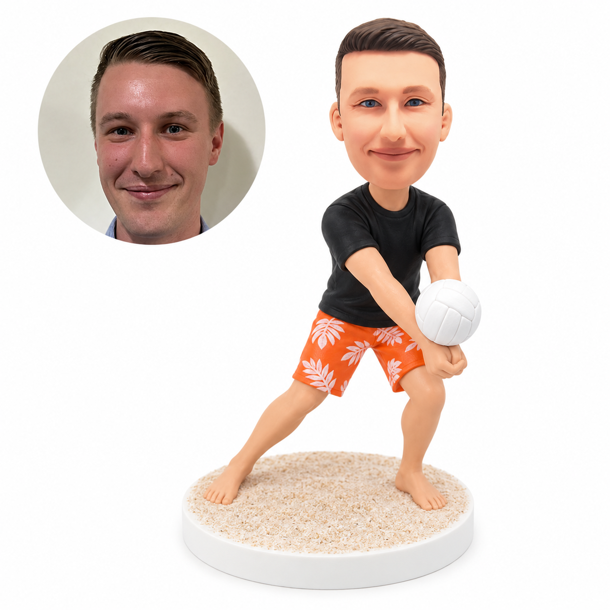 custom bobblehead figure male beach volleyball player in a forearm-pass stance