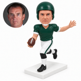 custom bobblehead figure male football player running with a ball and one arm extended