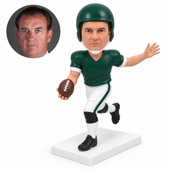 custom bobblehead figure male football player running with a ball and one arm extended