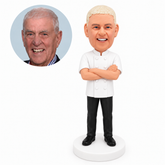 custom bobblehead figure male chef in a short-sleeved jacket with his arms crossed