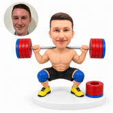 custom bobblehead figure male weightlifter with a weight-plate pen holder