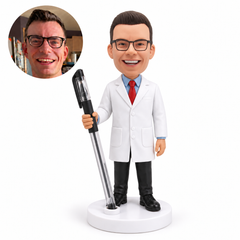 custom bobblehead figure male doctor in a lab coat as a pen holder
