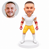 custom bobblehead figure male football player standing with both gloved fists at his sides
