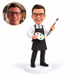 custom bobblehead figure male painter in a shirt and tie holding a palette and brush