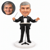 custom bobblehead figure male music conductor with a baton and a music stand