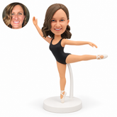 custom bobblehead figure female ballet dancer in a leotard balancing with one leg raised behind