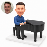 custom bobblehead figure man in a button-front shirt playing a grand piano