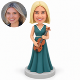 custom bobblehead figure female musician in a long gown holding a violin across her body