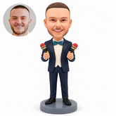 custom bobblehead figure male musician in a tuxedo holding two maracas