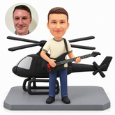 custom bobblehead figure male guitarist standing in front of a helicopter