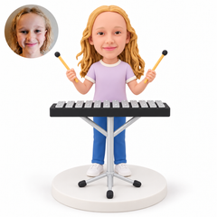 custom bobblehead figure young girl playing a xylophone with two raised mallets