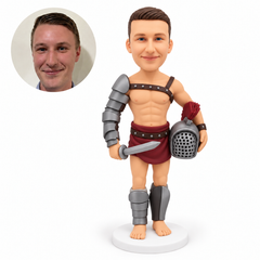 custom bobblehead figure gladiator with a helmet and a lowered sword