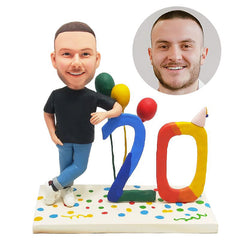 personalized bobble head figure casual man happy birthday with balloons
