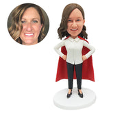 customised bobblehead figure female boss superwoman in red cape