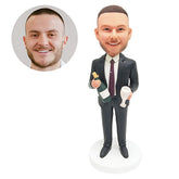 customised bobble head figure male boss holding a bottle of red wine