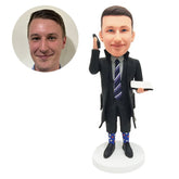 customised bobble head figure male boss manager holding a phone and a book
